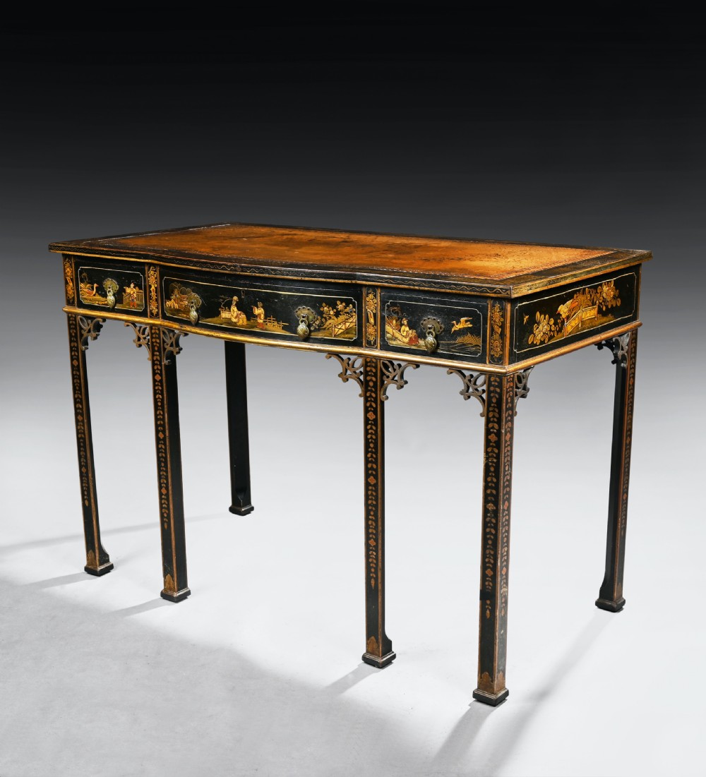 Elegant Early 20th C Black Lacquered Chinoiserie Writing Table View IV