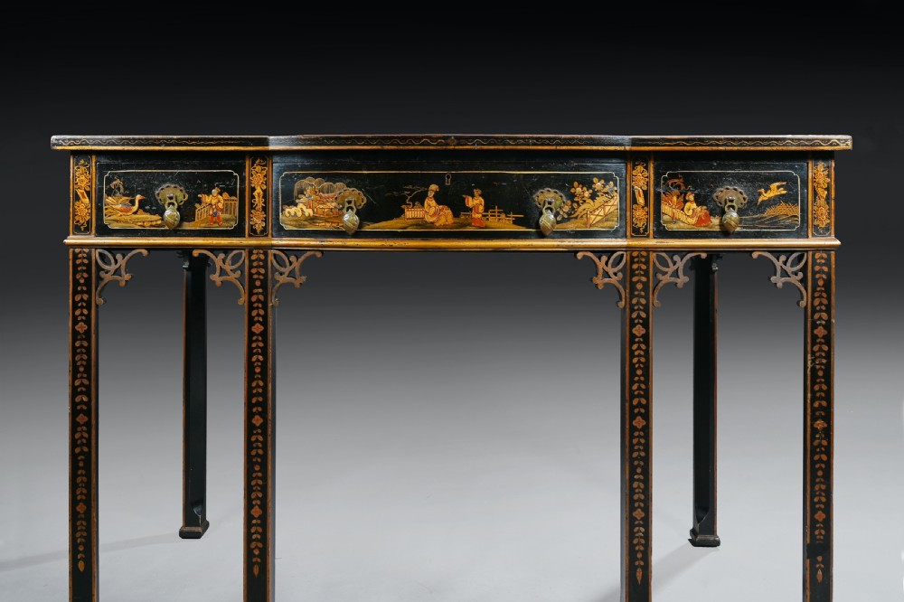 Elegant Early 20th C Black Lacquered Chinoiserie Writing Table View V