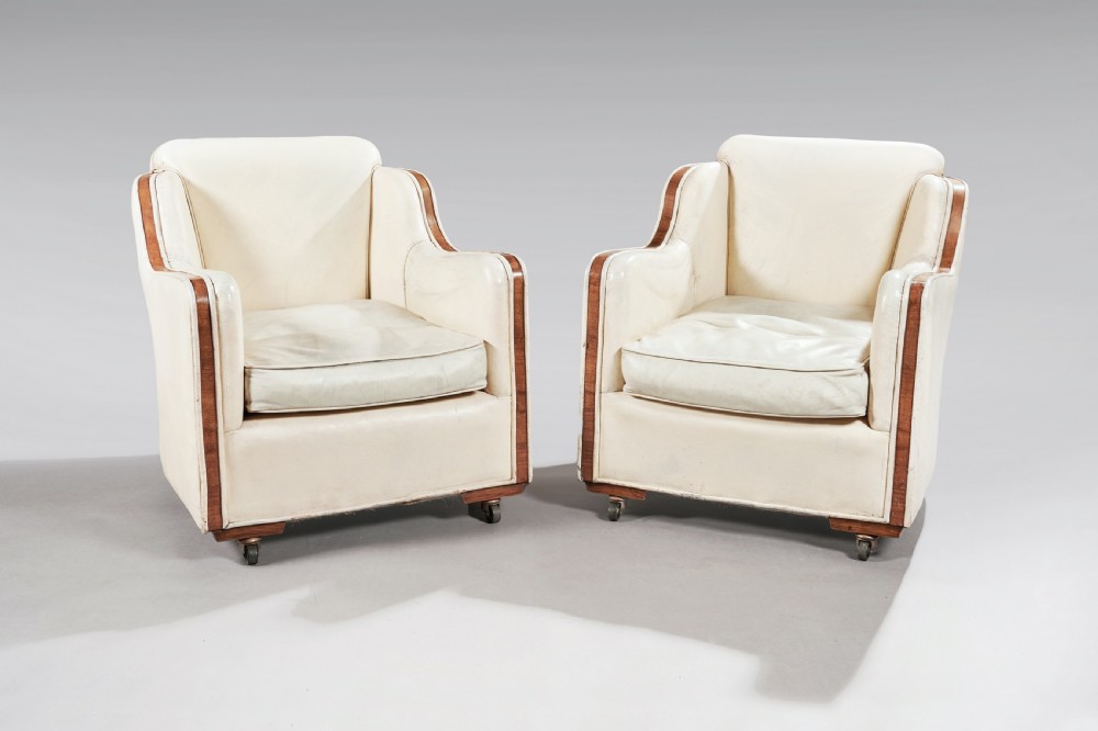 Rare Epstein Art Deco Walnut and Leather Three Piece Suite  View VIII