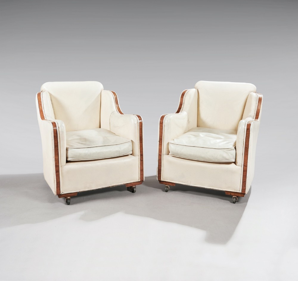 Rare Epstein Art Deco Walnut and Leather Three Piece Suite  View X
