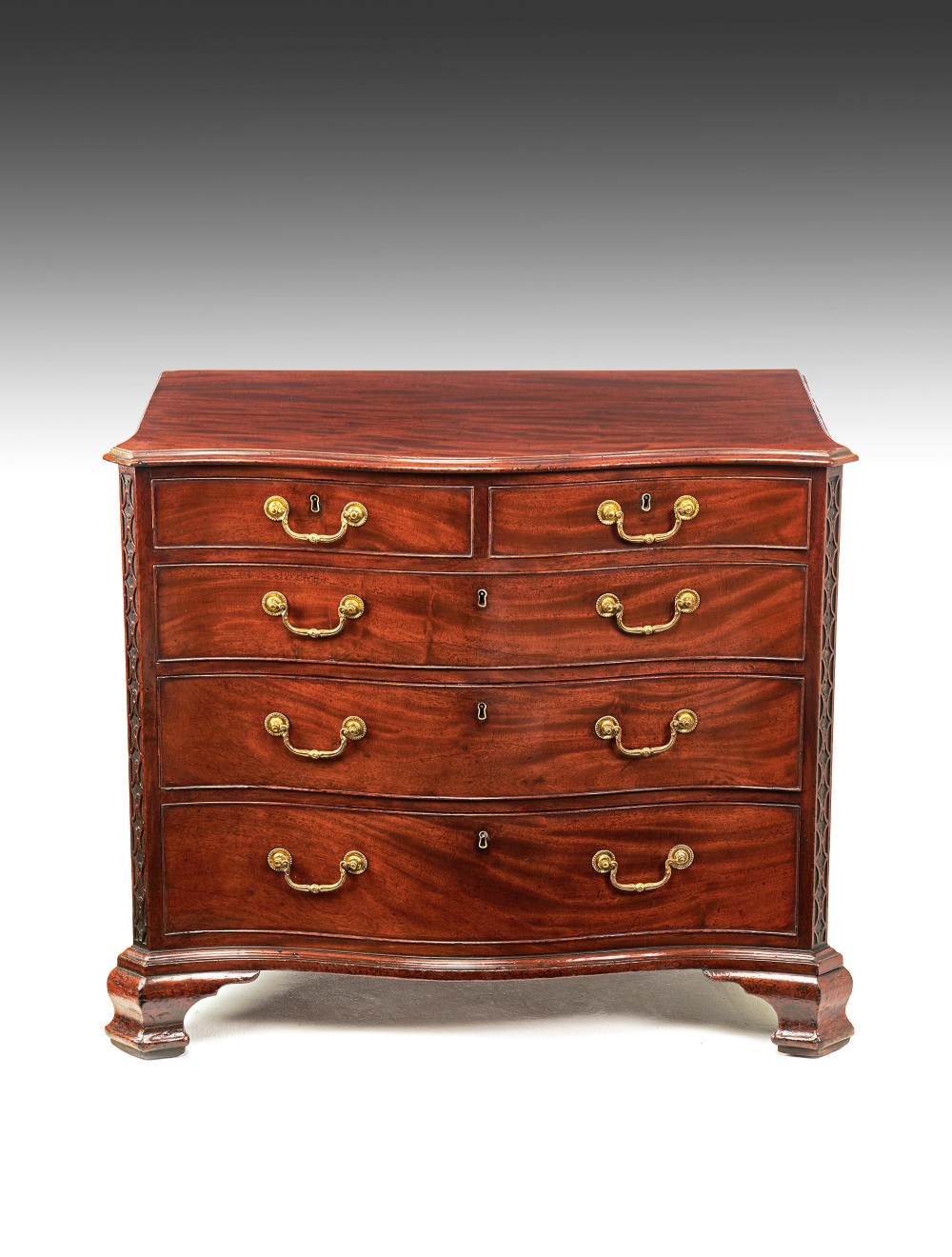 Chippendale Period 18th Century Serpentine Georgian Mahogany Chest of Drawers