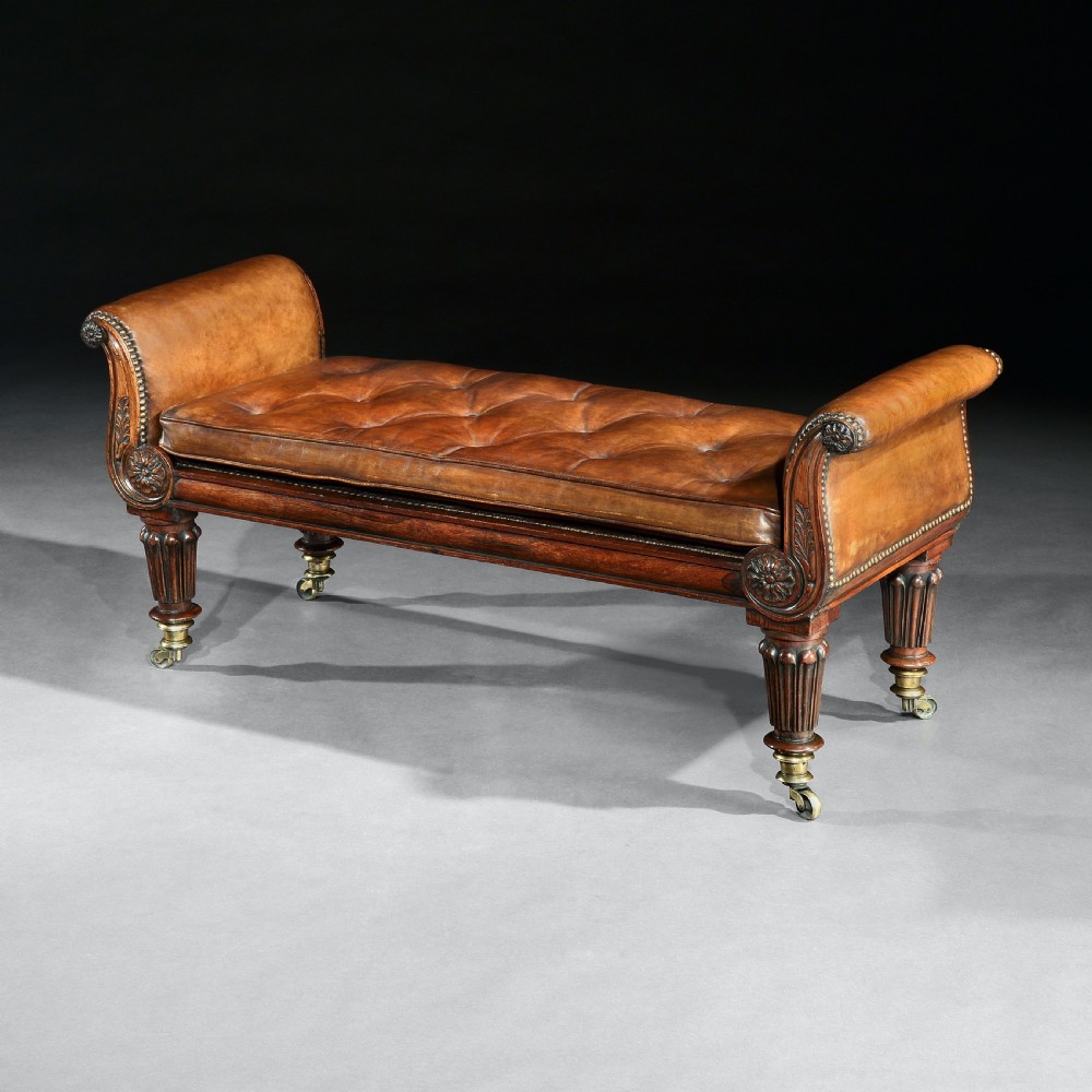 Fine Regency Rosewood Leather Upholstered Window Seat View IV