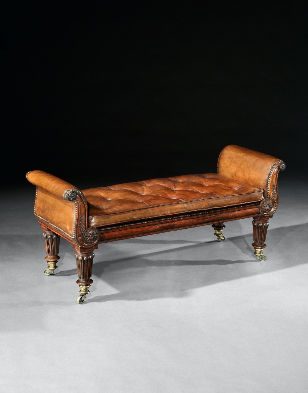 Fine Regency Rosewood Leather Upholstered Window Seat View V