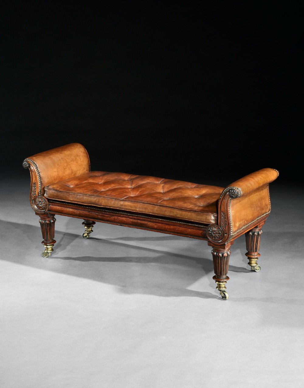 Fine Regency Rosewood Leather Upholstered Window Seat View VI