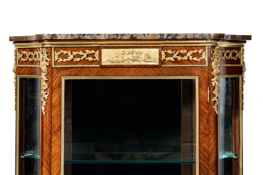 Fine 19Th Century French Kingwood Parquetry Shaped Vitrine  View VI