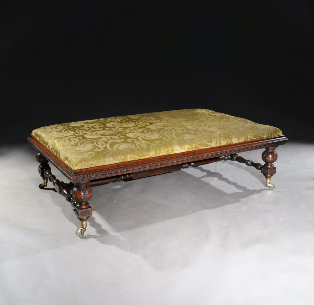 Large 19th Century Walnut Upholstered Centre Stool Copes & Collinson Castors