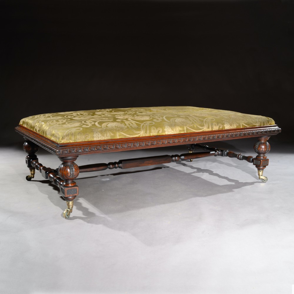 Large 19th Century Walnut Upholstered Centre Stool Copes & Collinson Castors View II