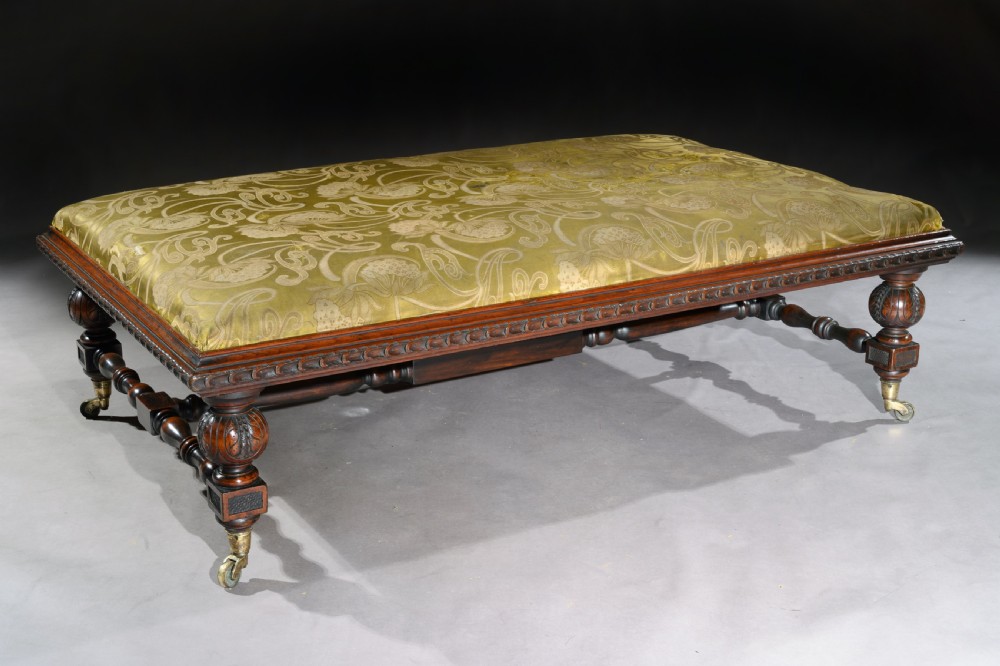 Large 19th Century Walnut Upholstered Centre Stool Copes & Collinson Castors View III
