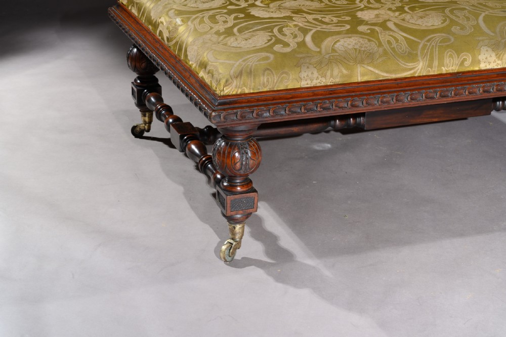 Large 19th Century Walnut Upholstered Centre Stool Copes & Collinson Castors View IV
