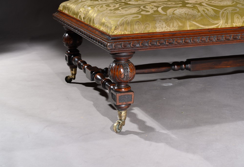 Large 19th Century Walnut Upholstered Centre Stool Copes & Collinson Castors View V