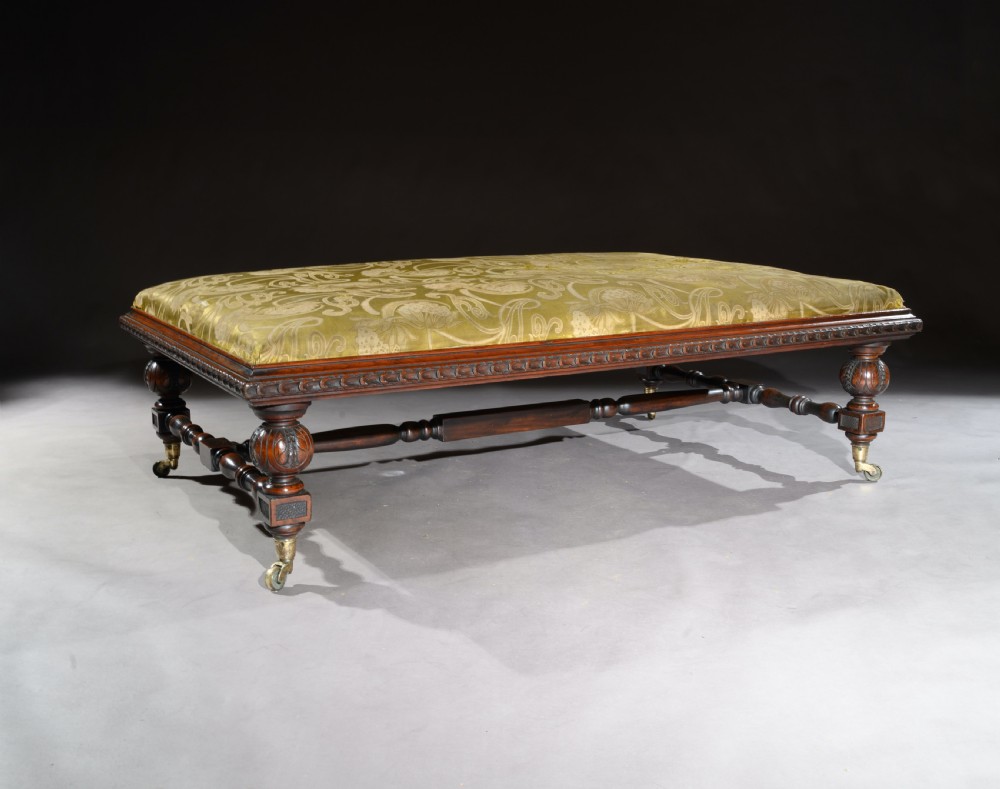Large 19th Century Walnut Upholstered Centre Stool Copes & Collinson Castors View VI