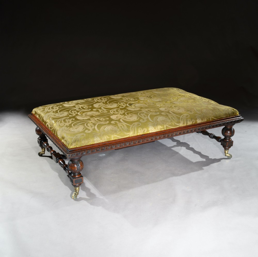 Large 19th Century Walnut Upholstered Centre Stool Copes & Collinson Castors View VII
