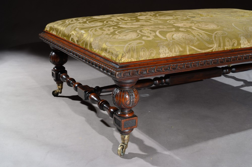 Large 19th Century Walnut Upholstered Centre Stool Copes & Collinson Castors View VIII