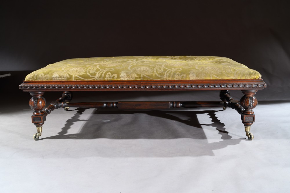 Large 19th Century Walnut Upholstered Centre Stool Copes & Collinson Castors View X