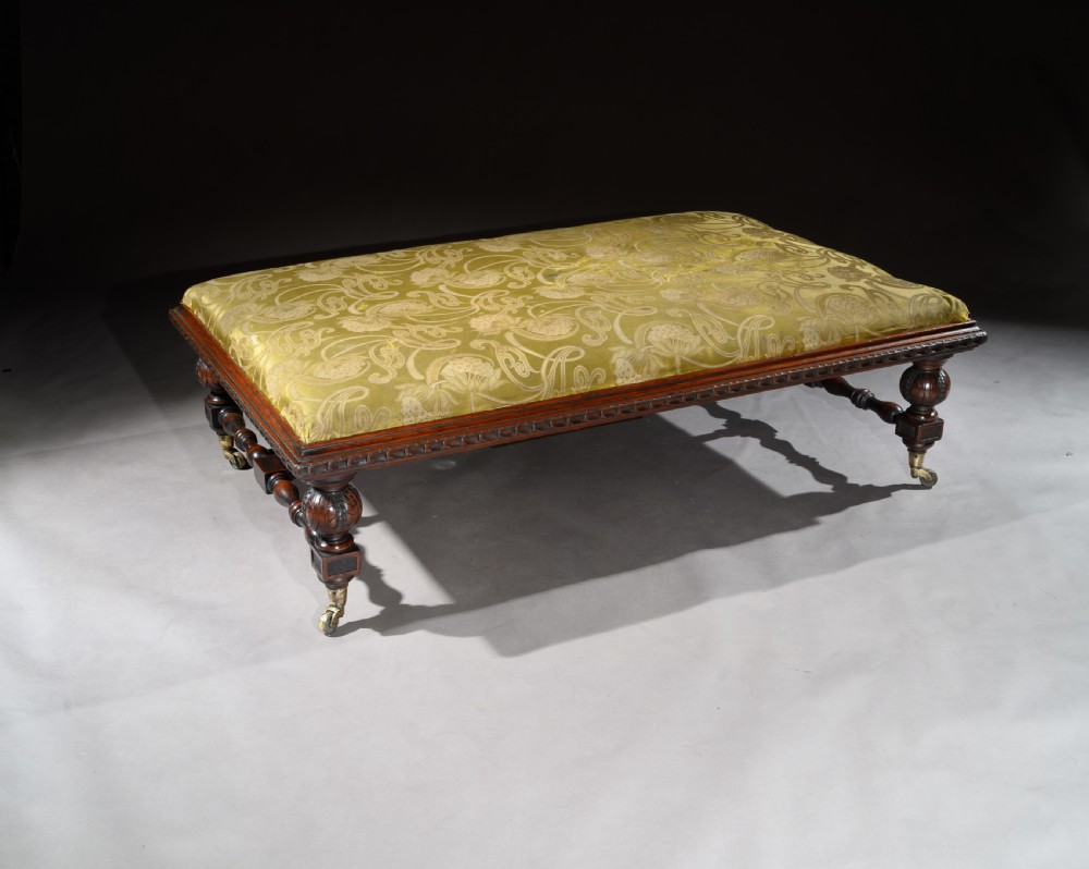 Large 19th Century Walnut Upholstered Centre Stool Copes & Collinson Castors View XI