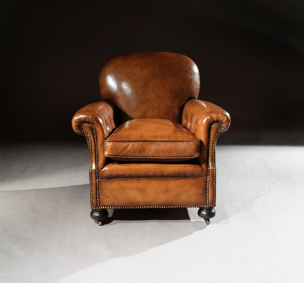 Pair of Antique Leather Club Armchairs View V