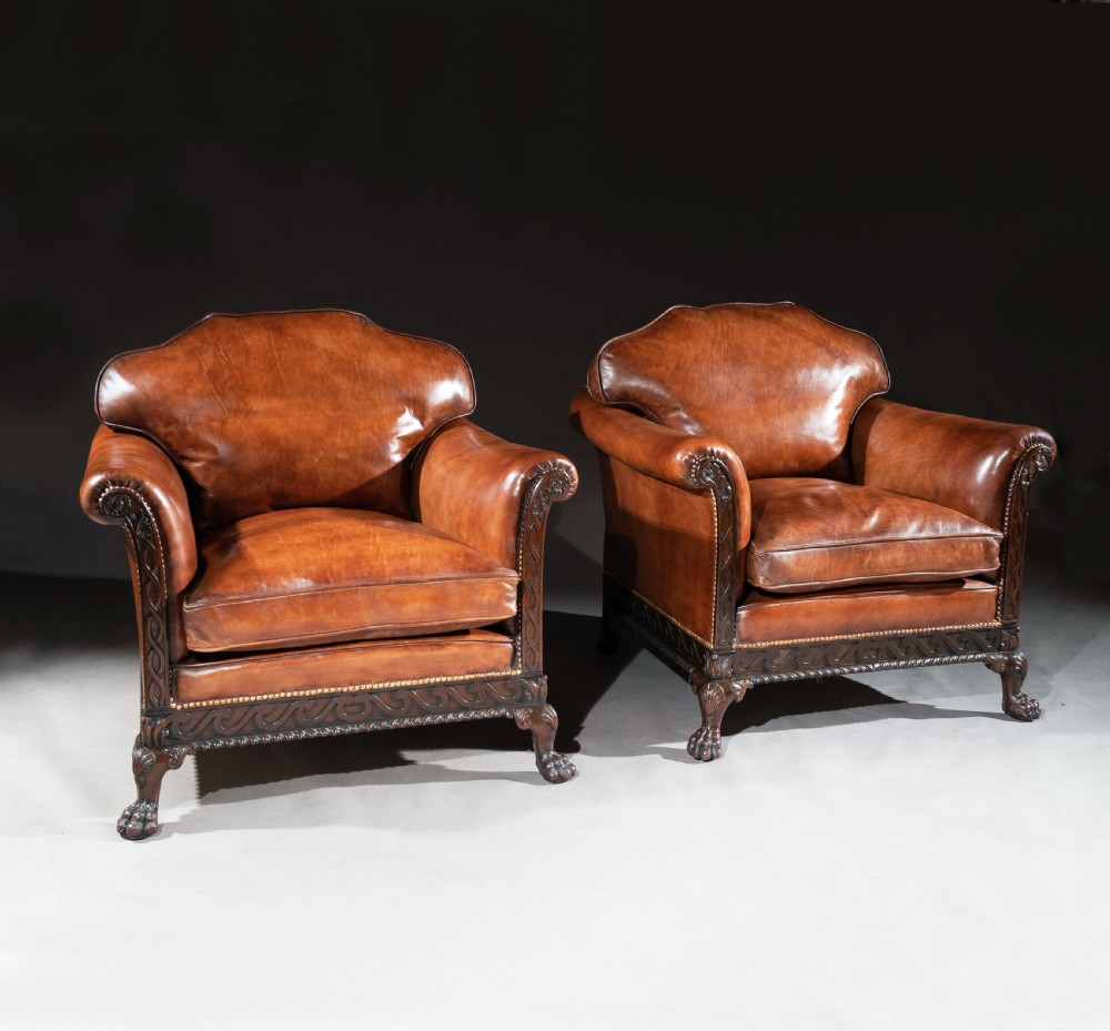 Pair of 19th Century Mahogany Country House Leather Armchairs