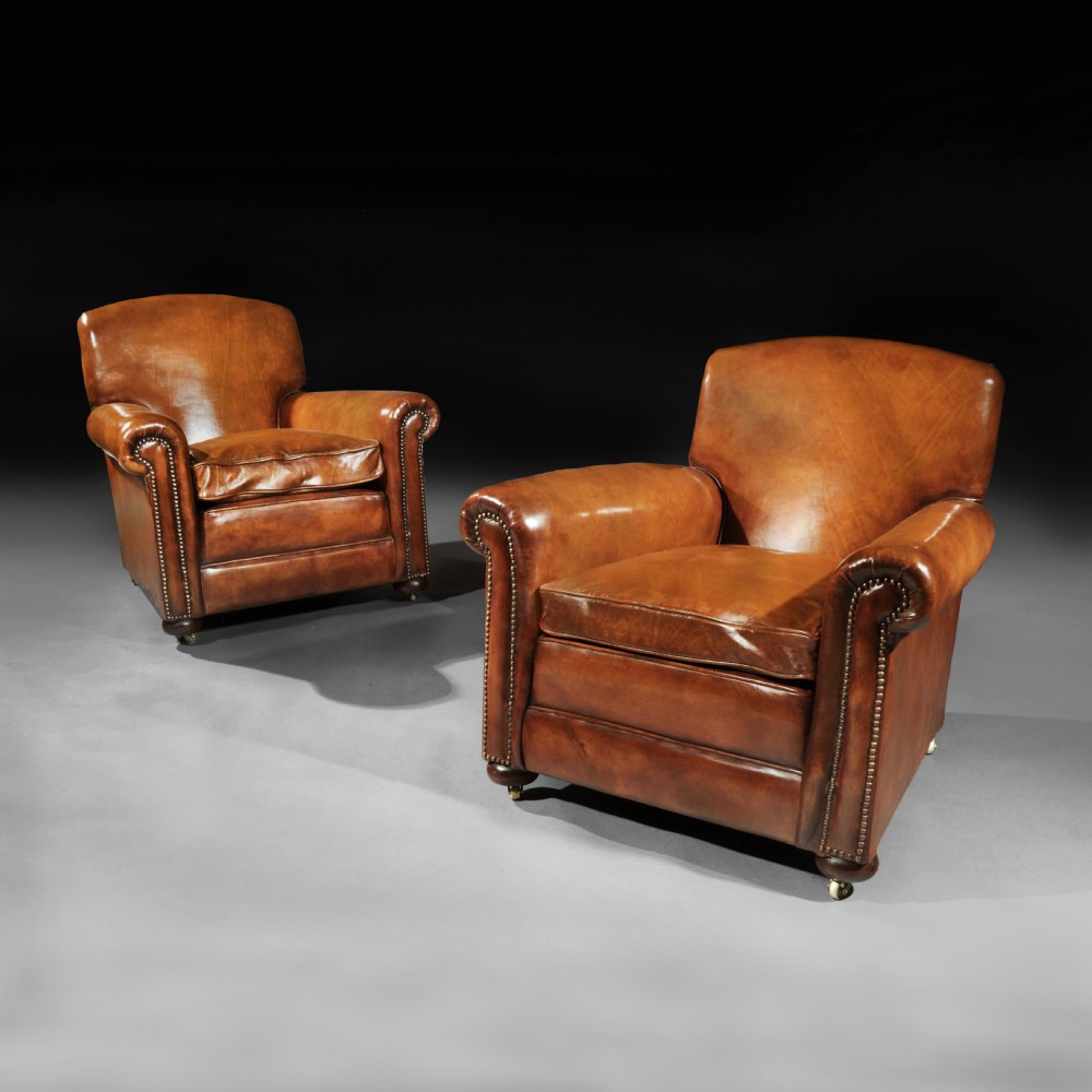 Pair of Antique Leather Club Armchairs