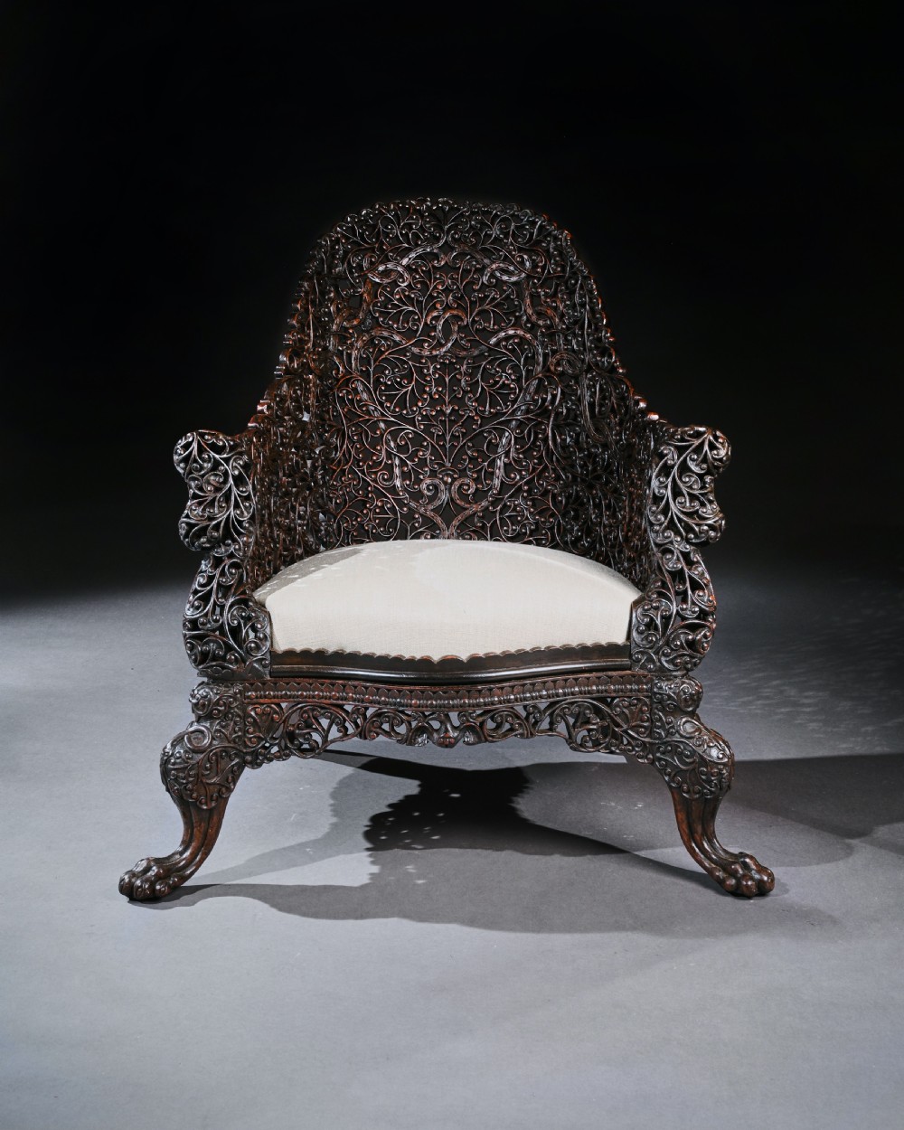 Exceptional 19th Century Anglo Indian Carved Teak Armchair  View II