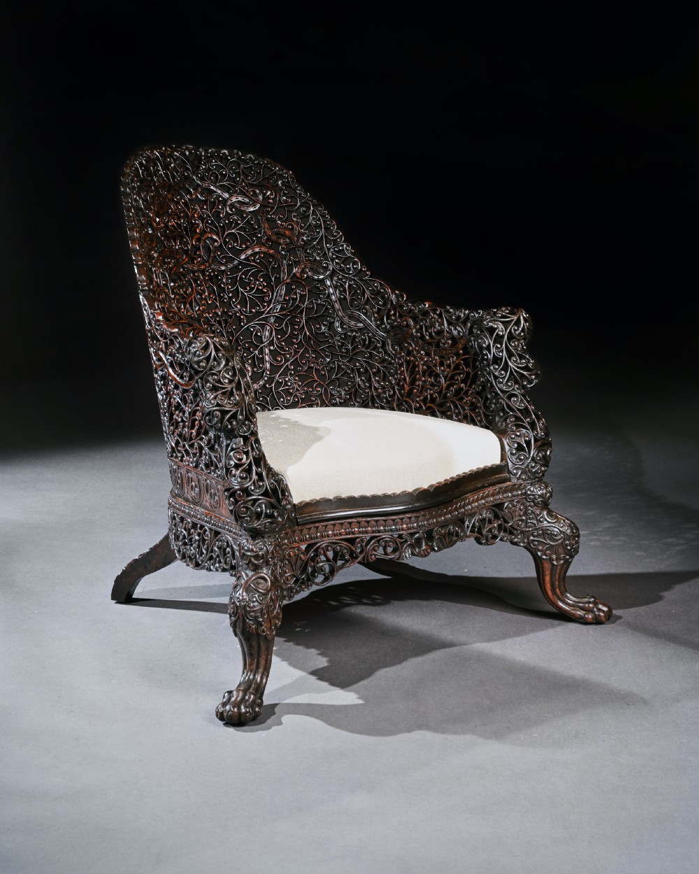 Exceptional 19th Century Anglo Indian Carved Teak Armchair  View IV