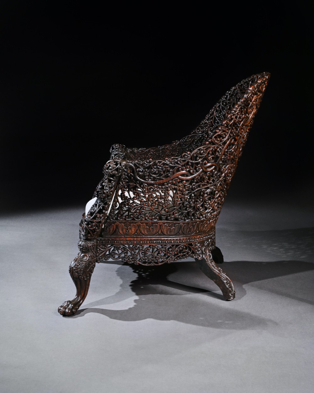 Exceptional 19th Century Anglo Indian Carved Teak Armchair  View V