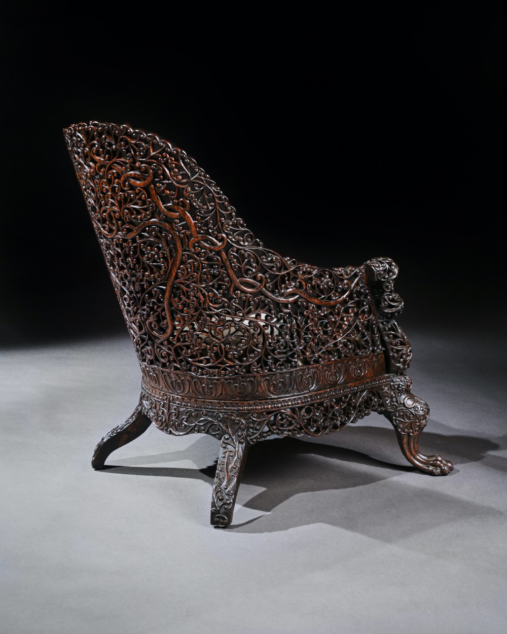 Exceptional 19th Century Anglo Indian Carved Teak Armchair  View VI