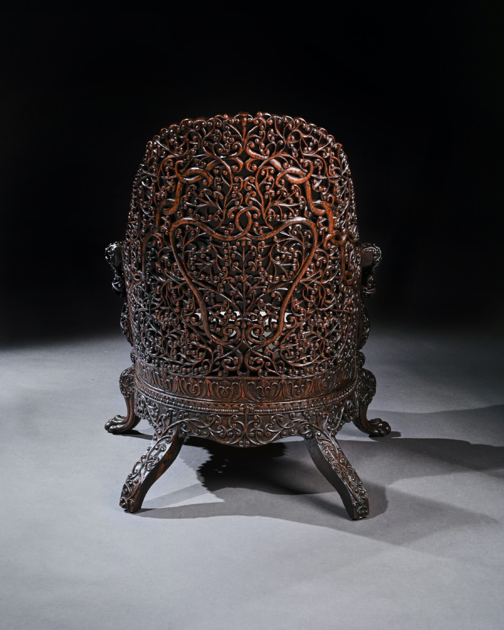 Exceptional 19th Century Anglo Indian Carved Teak Armchair  View VII