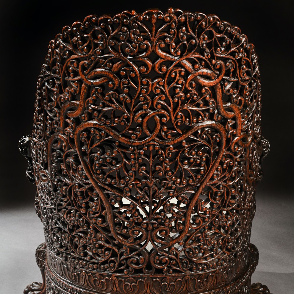 Exceptional 19th Century Anglo Indian Carved Teak Armchair  View IX