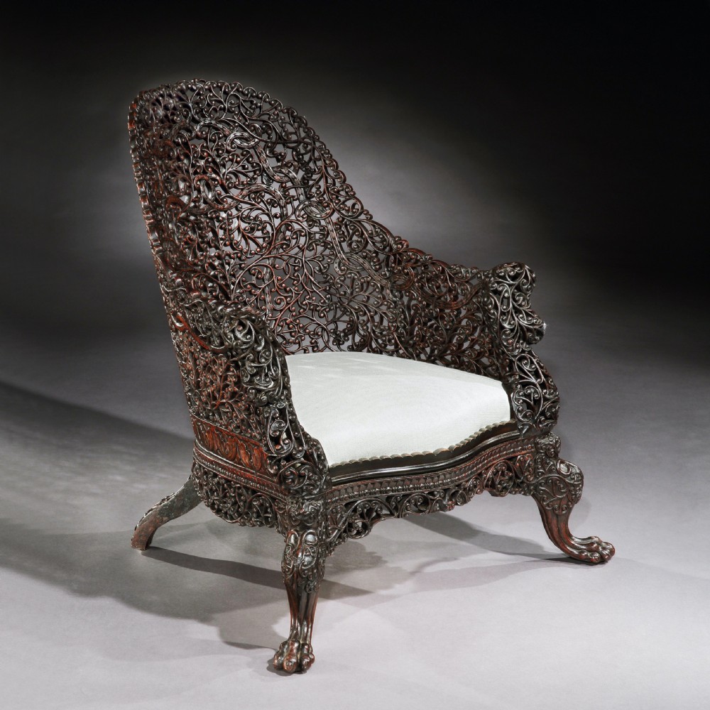 Exceptional 19th Century Anglo Indian Carved Teak Armchair  View X