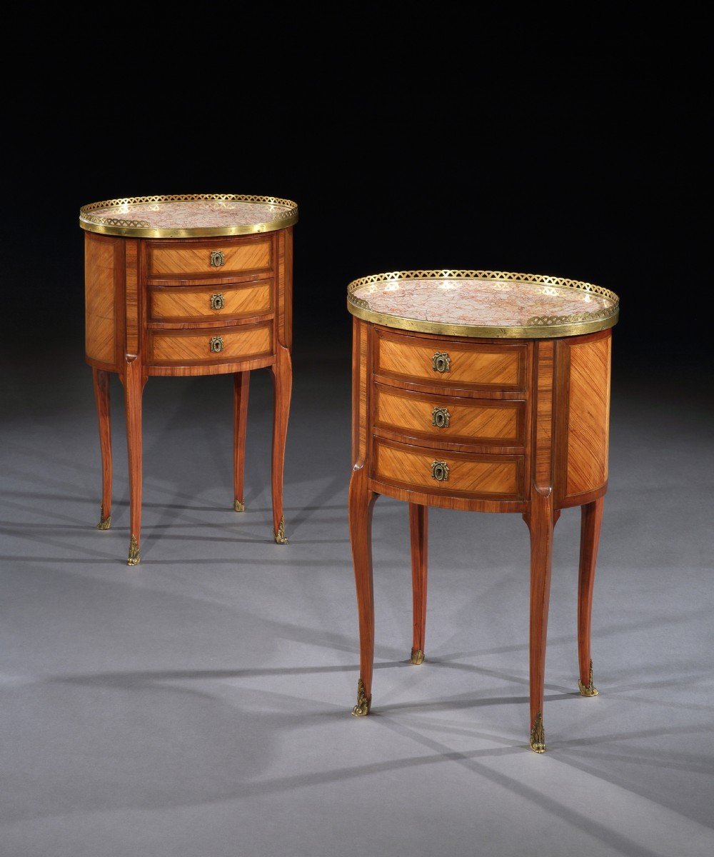 Fine Pair of Late 19th Century Oval Kingwood and Marble Bed Side Tables, Stamped P Chorier