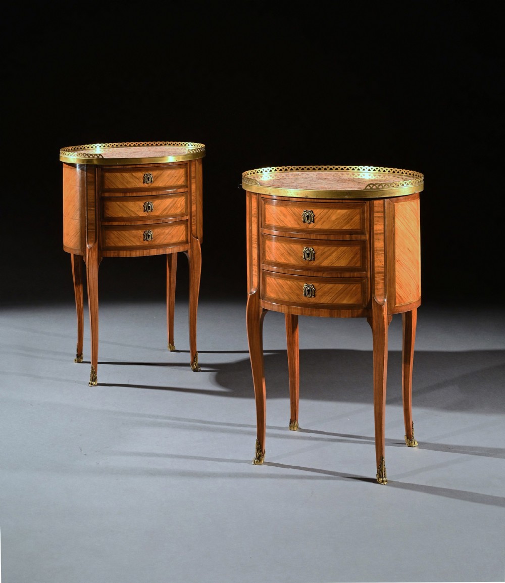 Fine Pair of Late 19th Century Oval Kingwood and Marble Bed Side Tables, Stamped P Chorier View IV