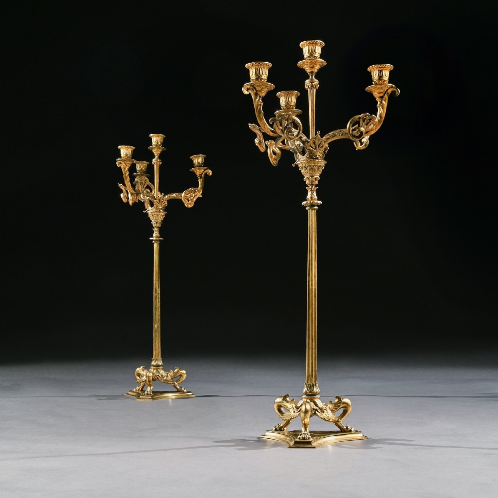 Elegant Pair of 19th Century Gilt Brass Candelabra by Elkington & Co
