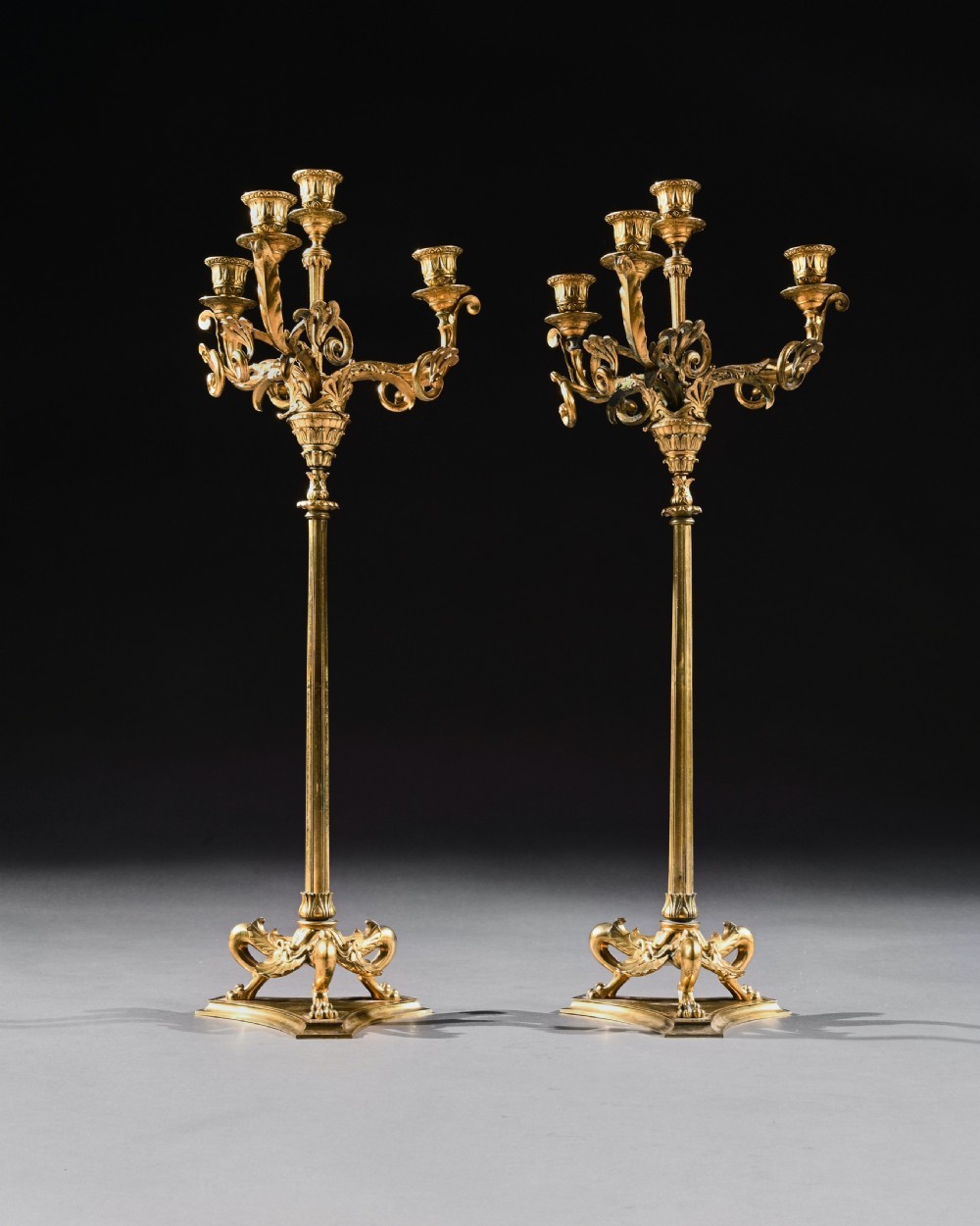Elegant Pair of 19th Century Gilt Brass Candelabra by Elkington & Co View II