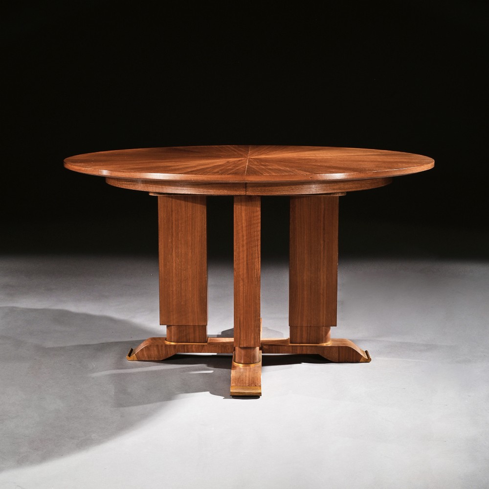 Jules Leleu, French Walnut Gueridon Extendable Dining Table C.1930. Signed Jules Leleu.