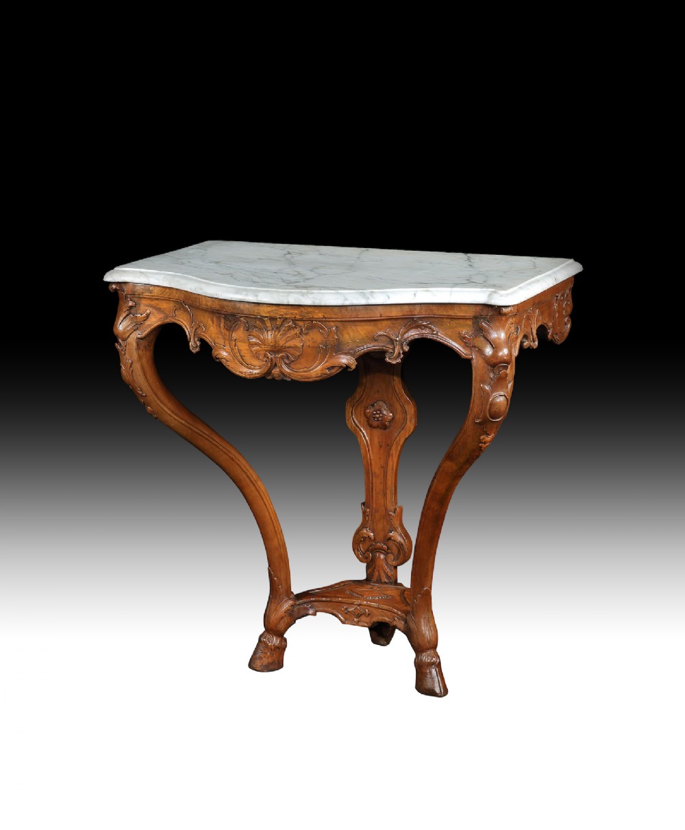 Early 18th Century French Regence Walnut Marble Console Table.