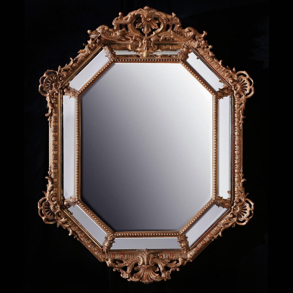 Large 19th Century French Octagonal Gilt Cushion Mirror