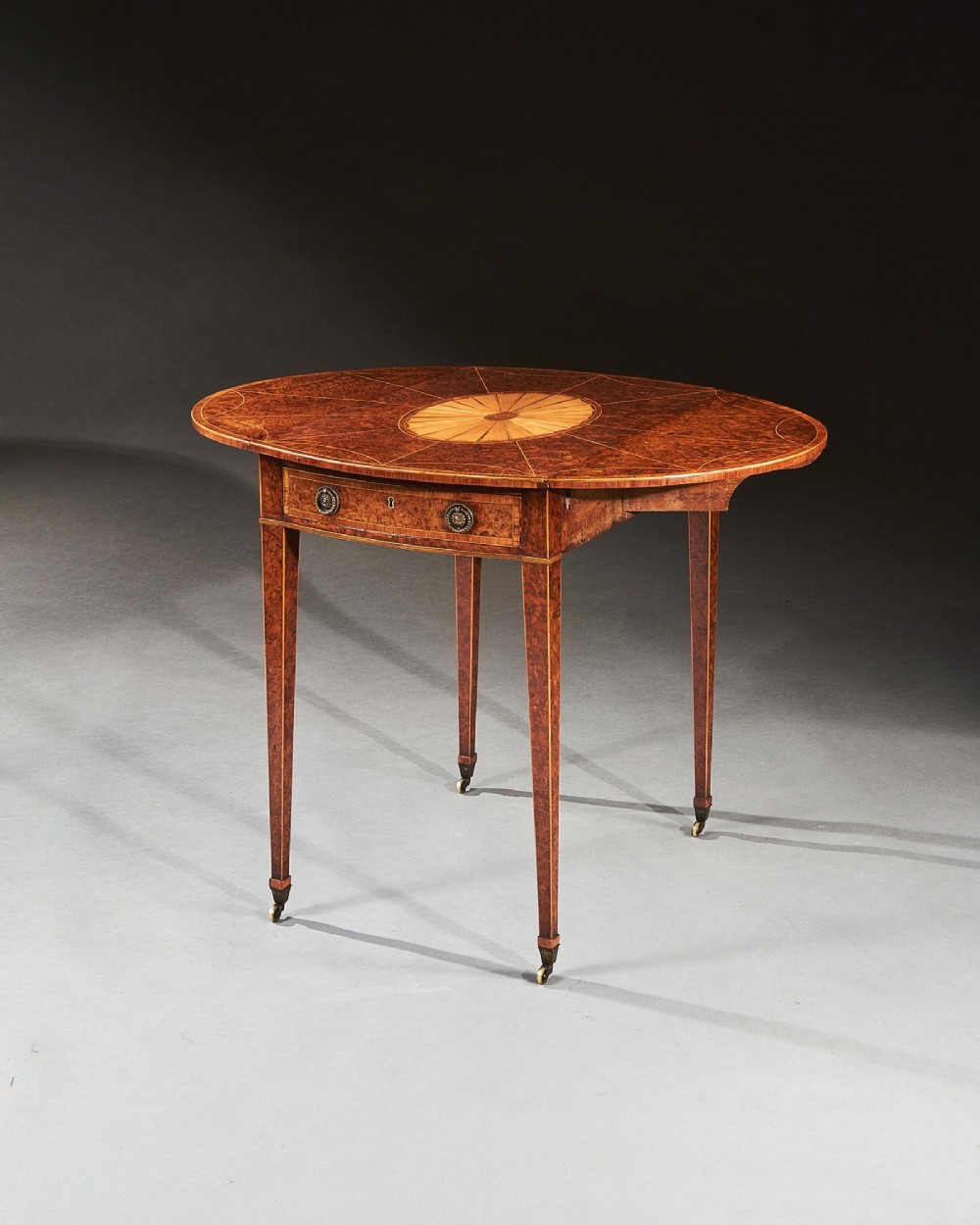 Rare 18th Century George III Yew-wood Inlaid Oval Pembroke Table
