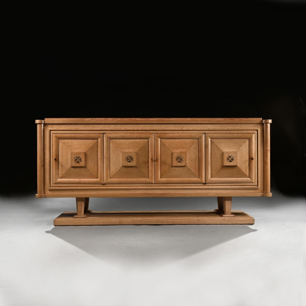 Gaston Poisson French Art Deco Cerused Oak And Bronze Sideboard