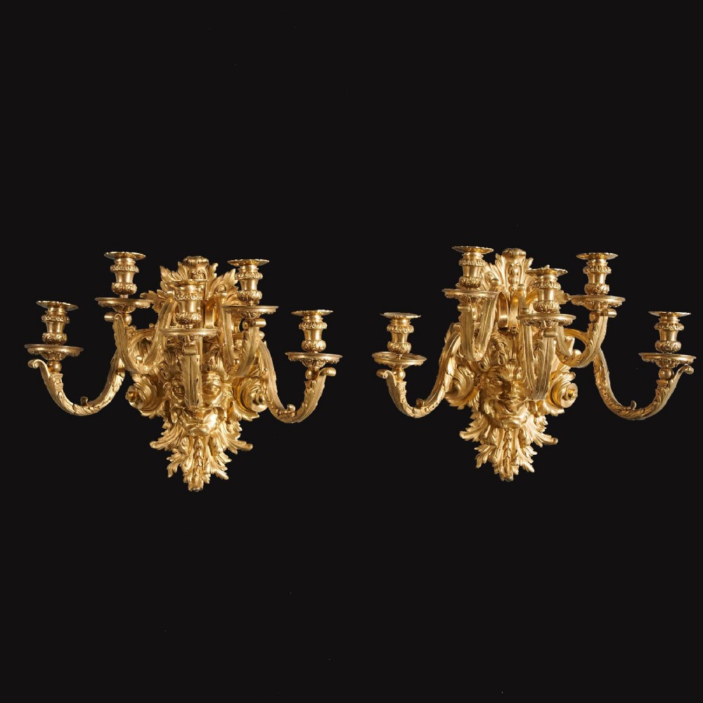 A Fine Pair of French Gilt Bronze Wall Lights in the Régence Style by Eugène Hazart, Paris.