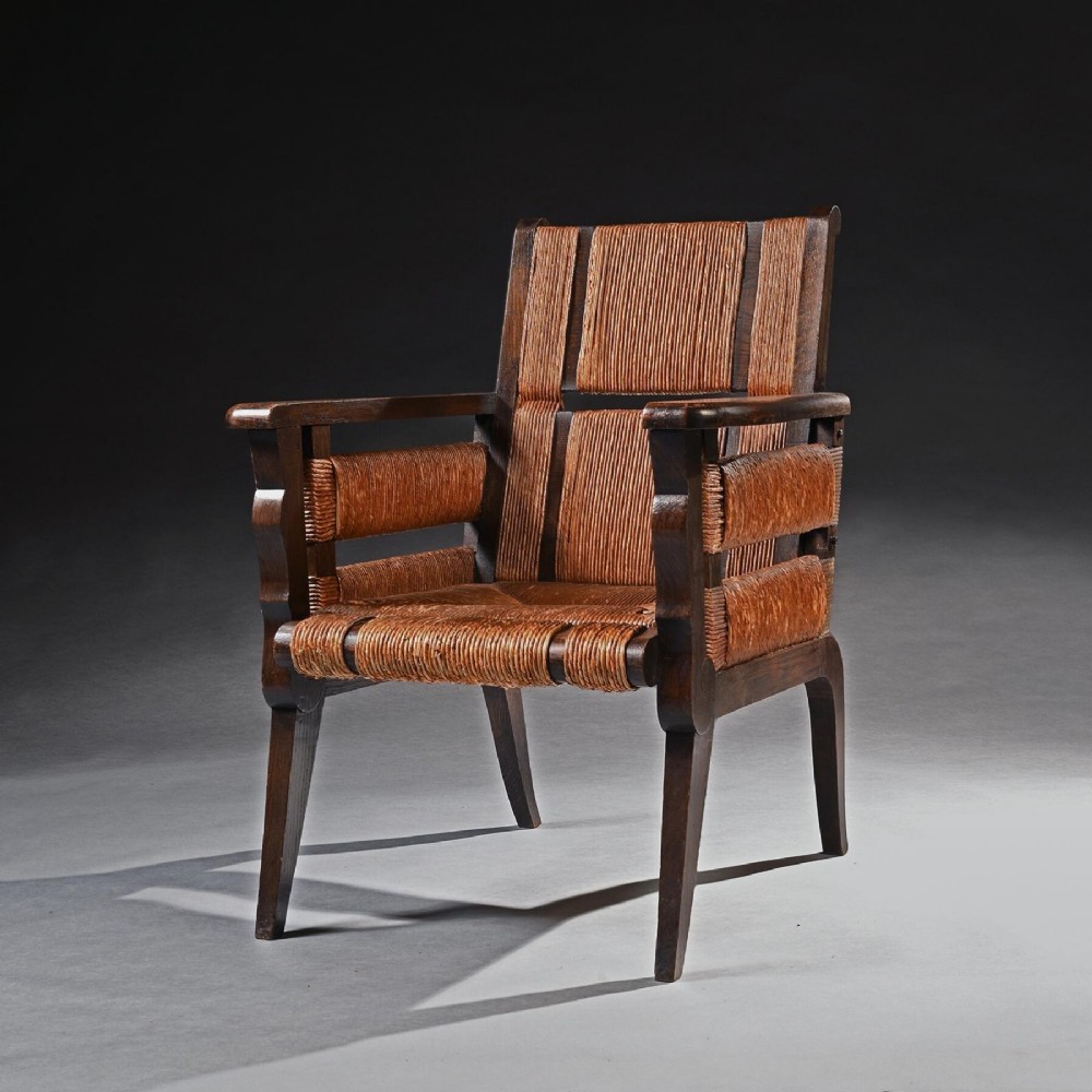 Victor Courtray Rare Model Mid 20th Century Oak and Sisal Armchair