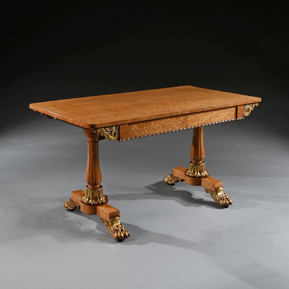 Fine William IV Birdseye Maple and Carver Giltwood Library or Centre Table