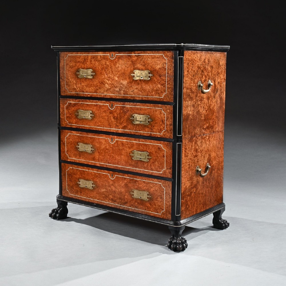 Early 19th Century Chinese Export Burr Amboyna and Ebony Secretaire Chest of Drawers