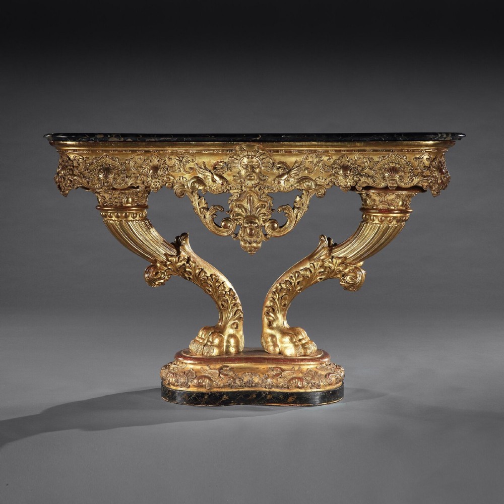 Exceptional Early 19th Century Serpentine Marble Giltwood Console Table