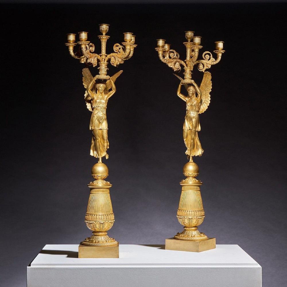 Exceptional Pair of French Late Empire Gilt Bronze Candelabra Attributed To Pierre Philippe Thomire