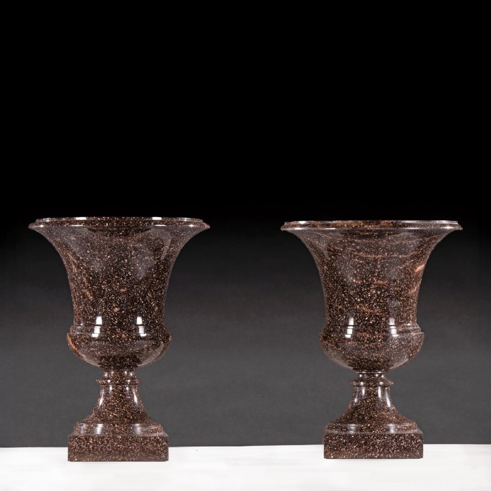Grand Pair of Early 19th Century Swedish Blyberg Porphyry Campana Urns