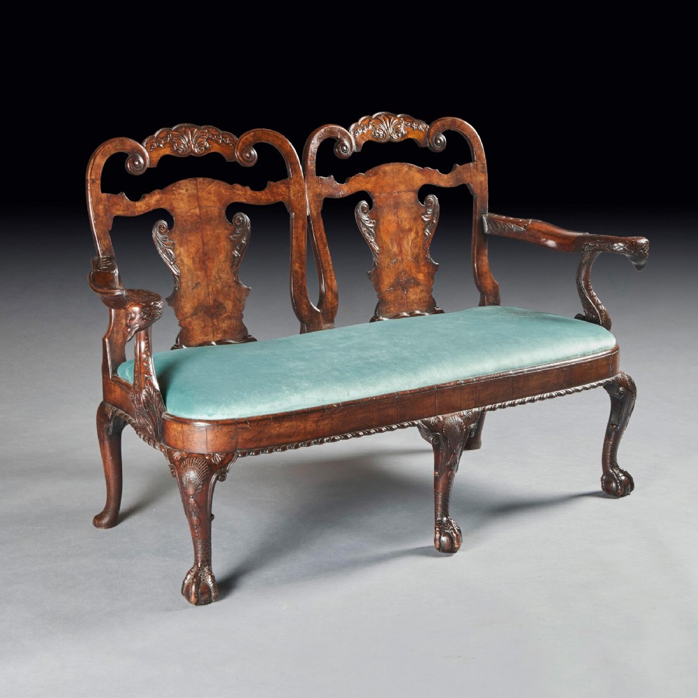 Late 19th Century Walnut Twin Chair Back Sofa After a George II Design.