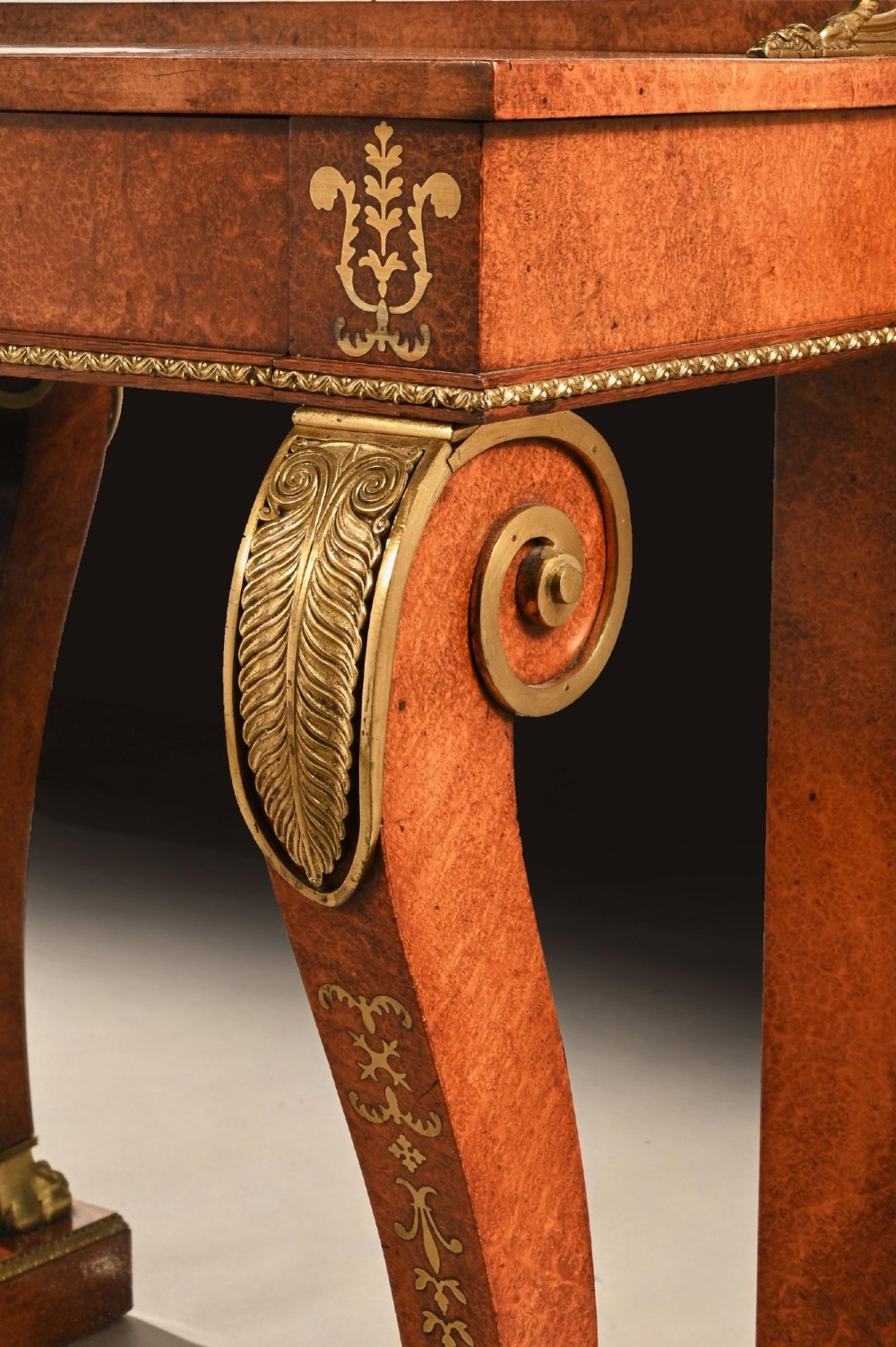 Regency Amboyna and Brass Inlaid Gilt Bronze Mounted Pier Table. View VII