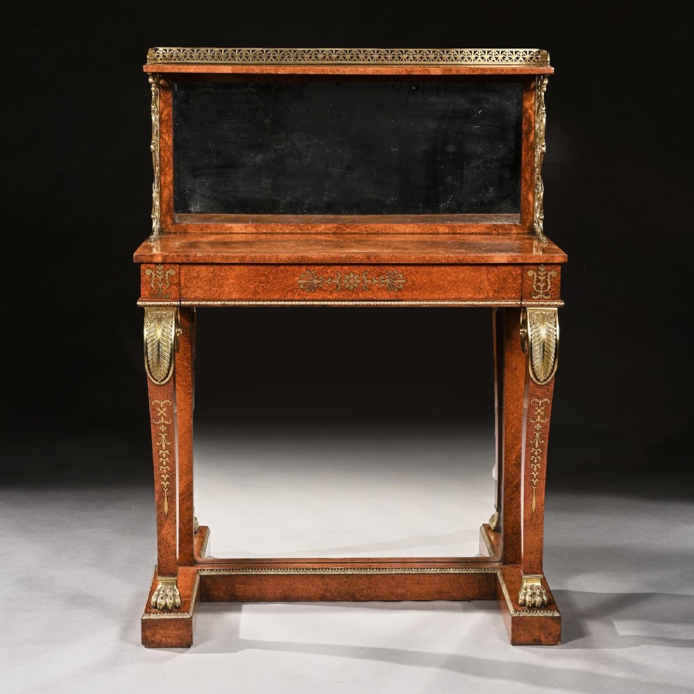 Regency Amboyna and Brass Inlaid Gilt Bronze Mounted Pier Table. View X
