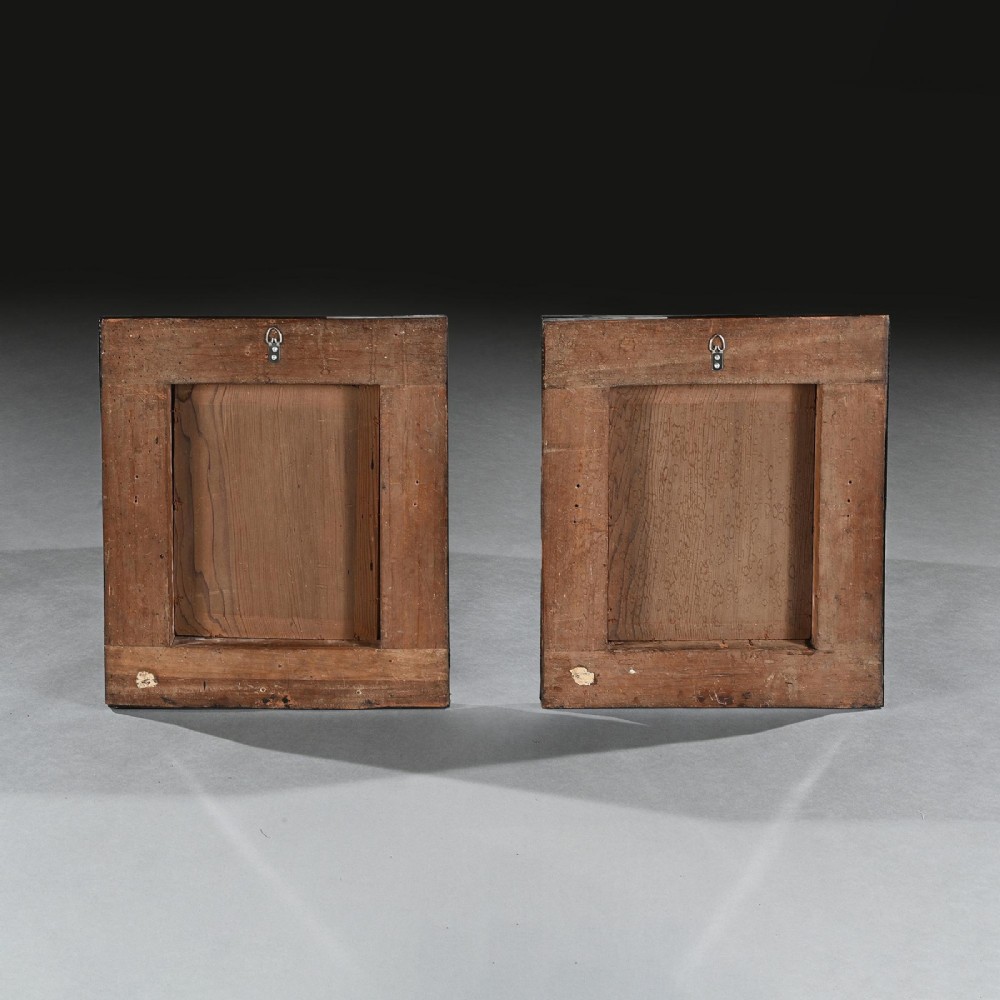 A pair of 18th-century rectangular wall mirrors featuring rich brown tortoiseshell frames intricately inlaid with mother-of-pearl floral motifs. View IV