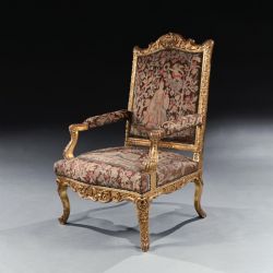 FINE 18TH CENTURY FRENCH REGENCE PERIOD GILTWOOD ARMCHAIR FAUTEUIL